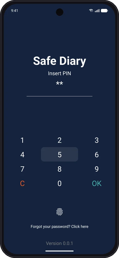 The Safe Diary PIN screen