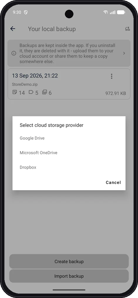 Uploading a backup to the cloud