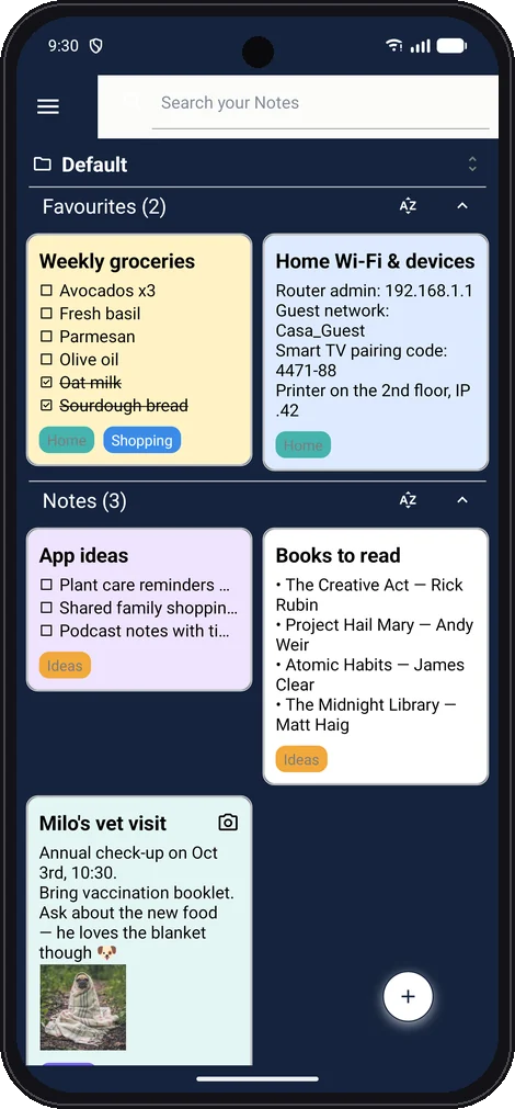 Safe Notes 2 in dark mode