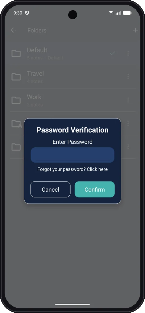 A password-protected folder in Safe Notes 2