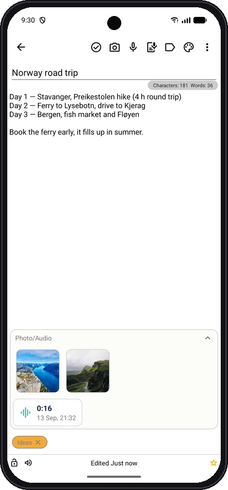 A note with photos in Safe Notes 2